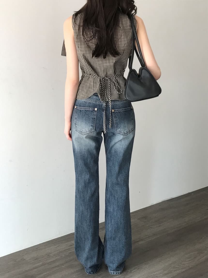 재고 있음 chic 한국 스타일 체크무늬 레이스업 민소매 조끼 상세 이미지 22