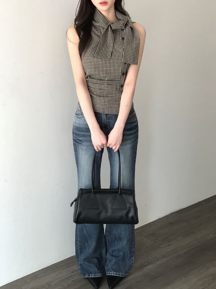 재고 있음 chic 한국 스타일 체크무늬 레이스업 민소매 조끼 상세 이미지 27