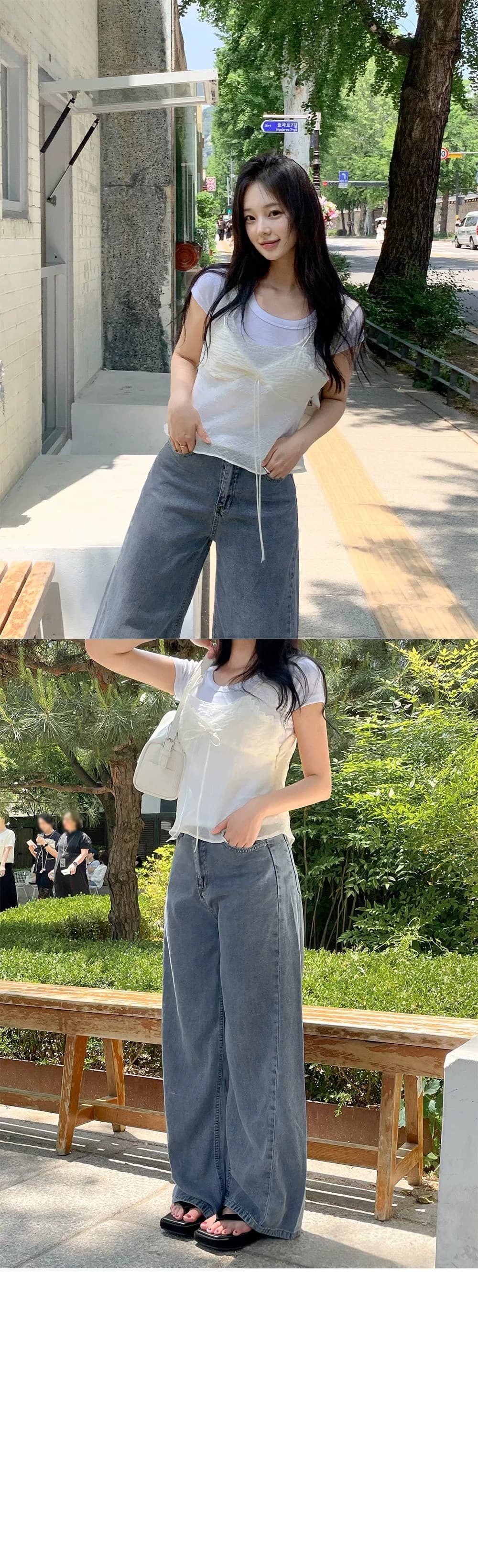 재고 있음 달콤함 한 부서 디자인 센스 페이크 레이어드 캐주얼 단색 캐미솔 상세 이미지 3