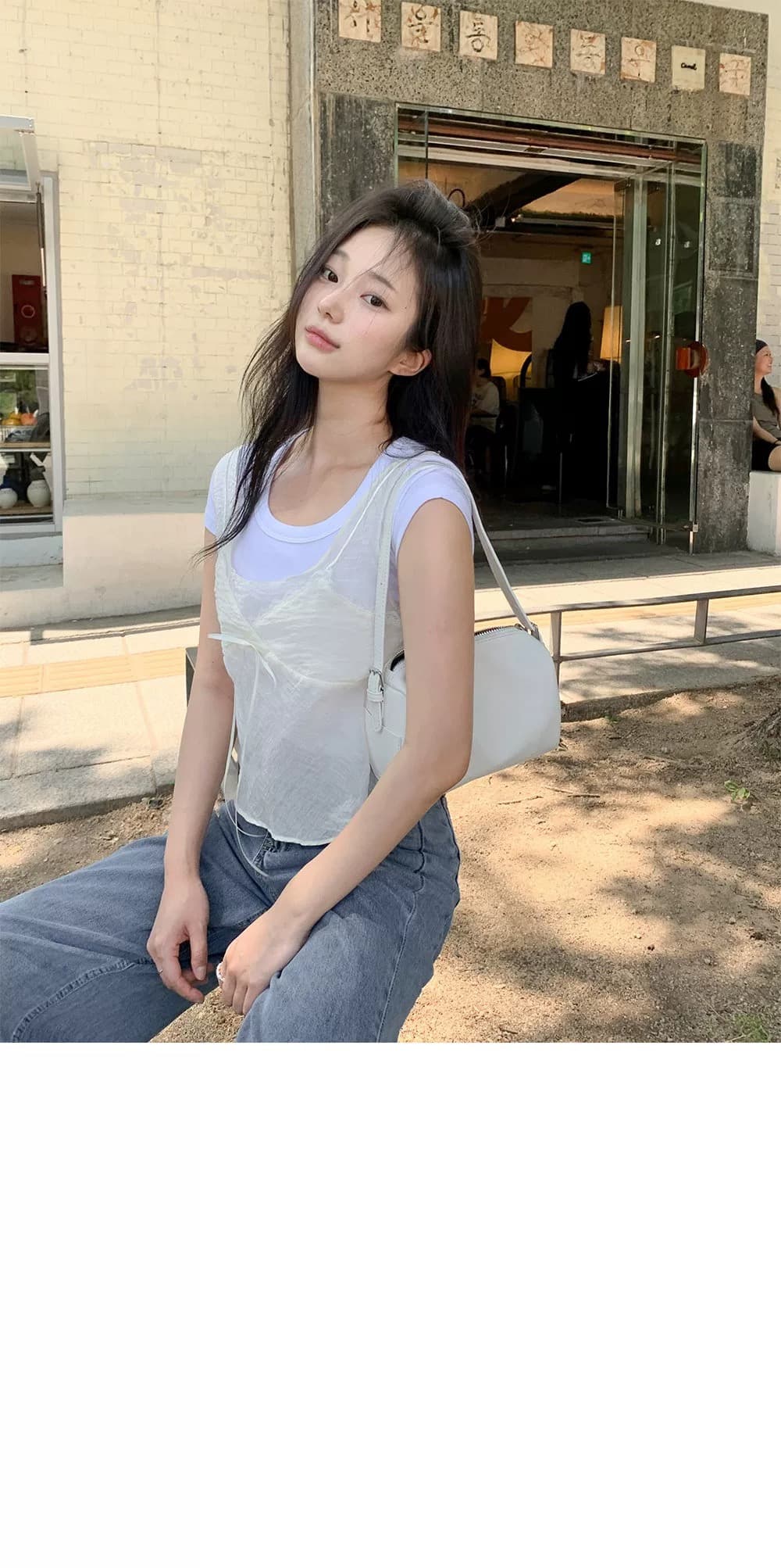 재고 있음 달콤함 한 부서 디자인 센스 페이크 레이어드 캐주얼 단색 캐미솔 상세 이미지 4