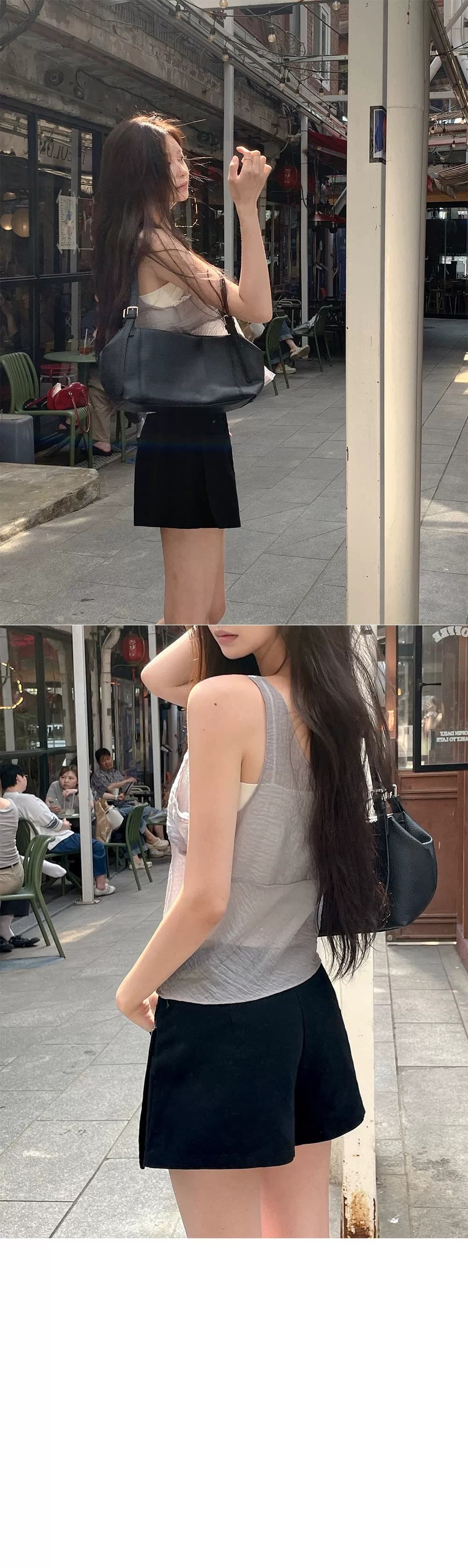 재고 있음 달콤함 한 부서 디자인 센스 페이크 레이어드 캐주얼 단색 캐미솔 상세 이미지 5