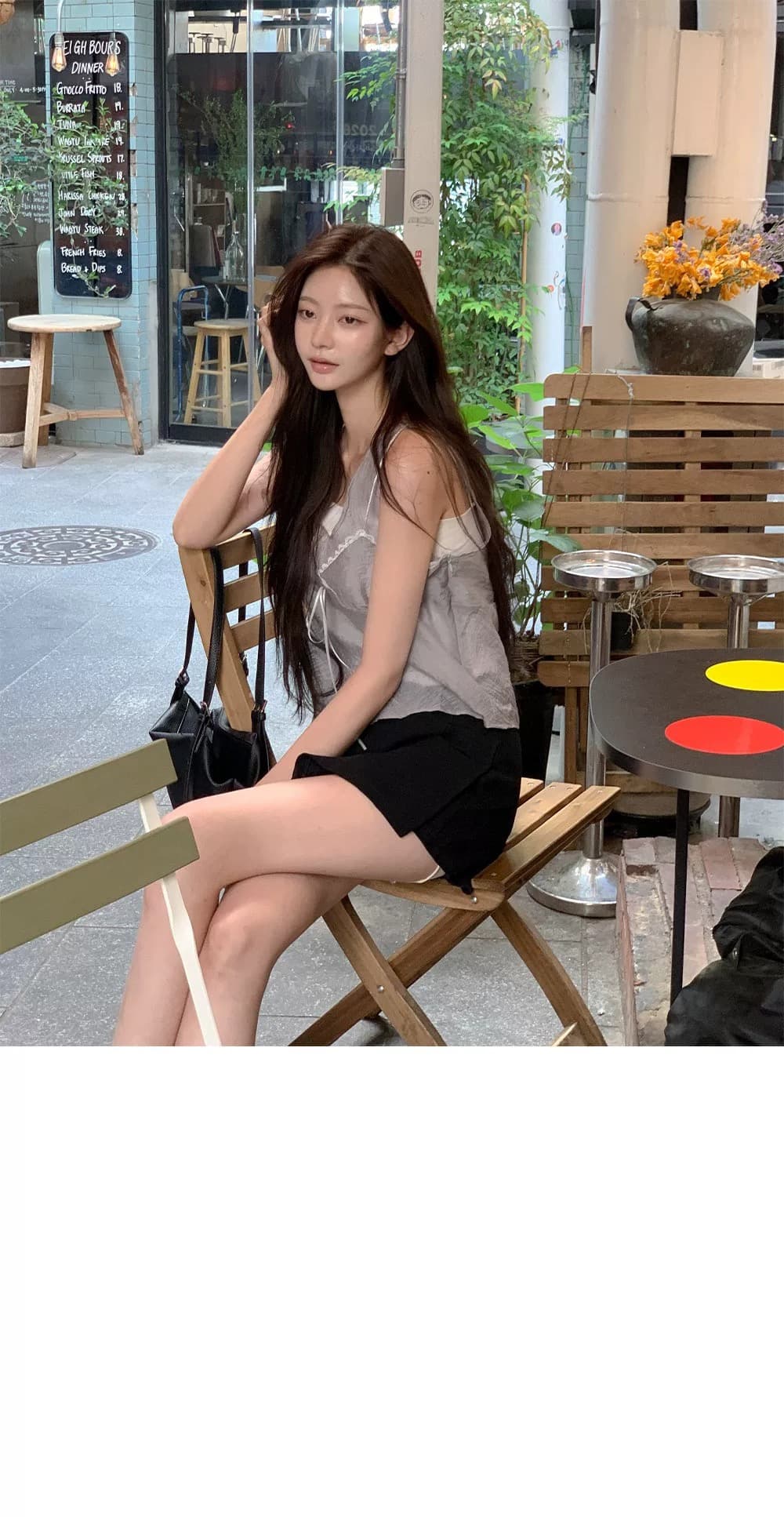 재고 있음 달콤함 한 부서 디자인 센스 페이크 레이어드 캐주얼 단색 캐미솔 상세 이미지 6