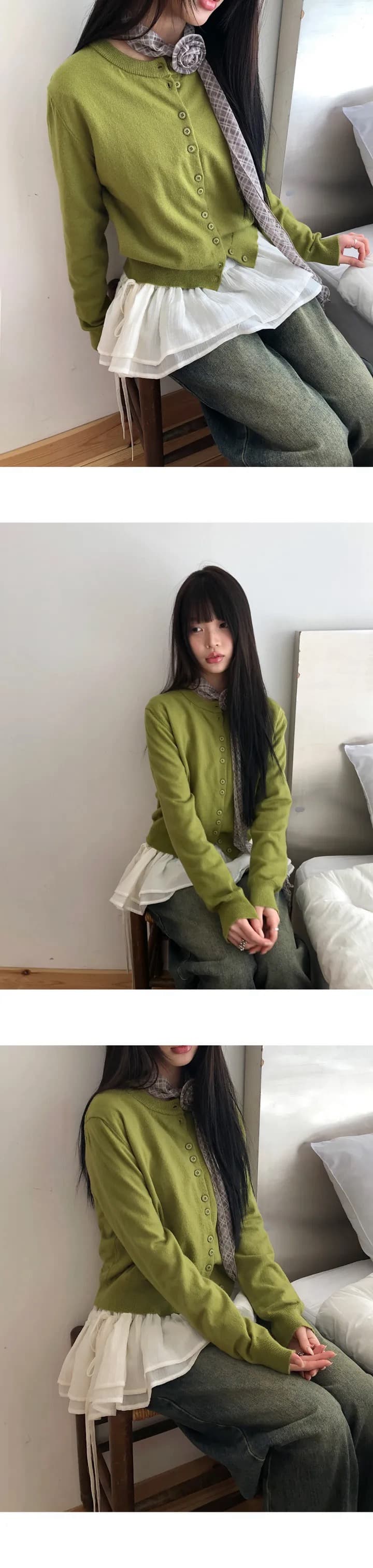 재고 있음 봄 새로운 펌프 로프 허리 수축 이중층 프릴 셔츠 상세 이미지 2