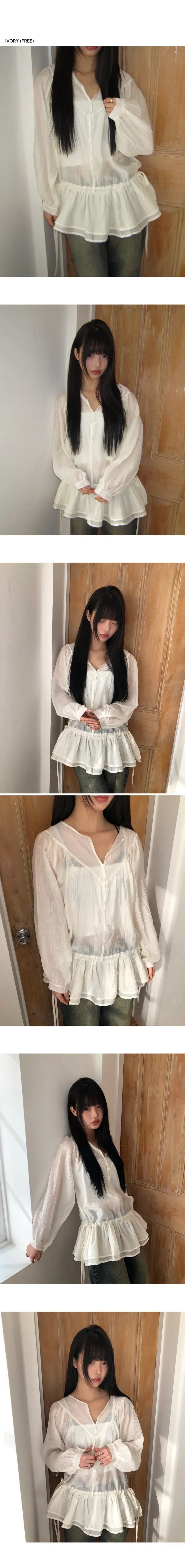 재고 있음 봄 새로운 펌프 로프 허리 수축 이중층 프릴 셔츠 상세 이미지 5