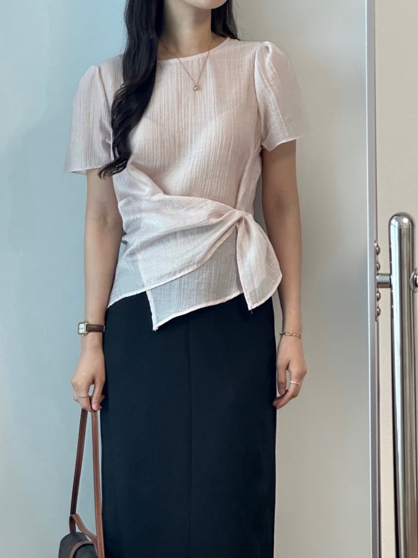 재고 있음 chic 한국 스타일 라운드 넥 불규칙 반팔 셔츠 상세 이미지 11