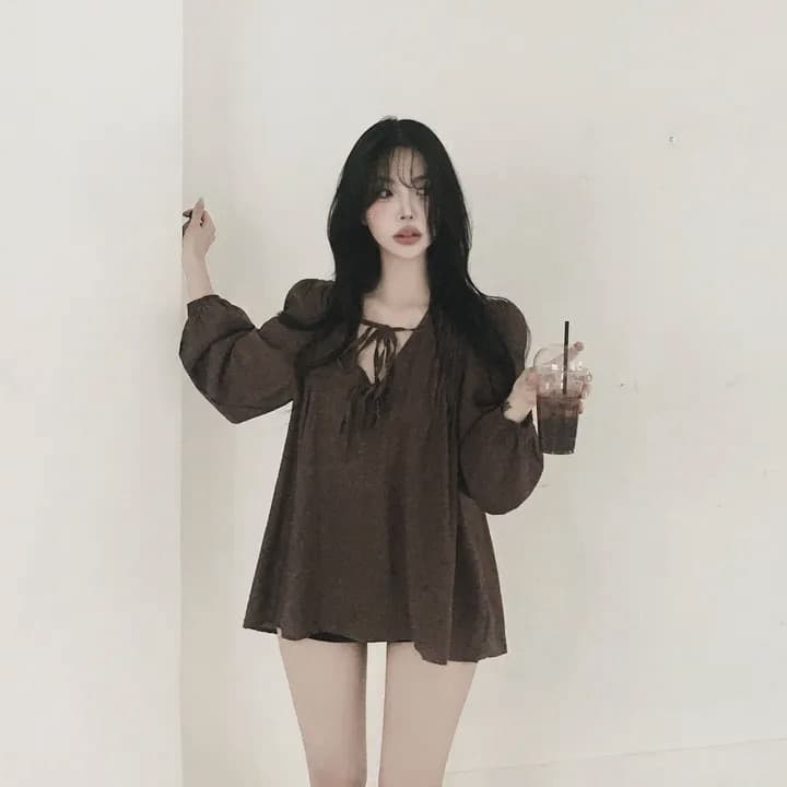 재고 있음 chic 패션 루즈핏 레이스업 긴팔 셔츠 상세 이미지 16