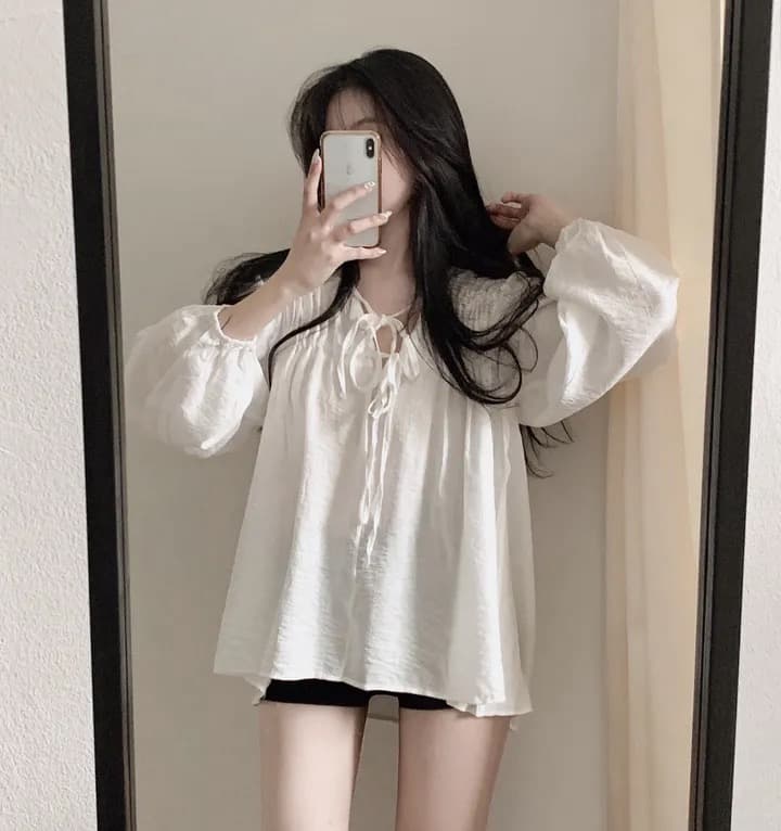 재고 있음 chic 패션 루즈핏 레이스업 긴팔 셔츠 상세 이미지 18