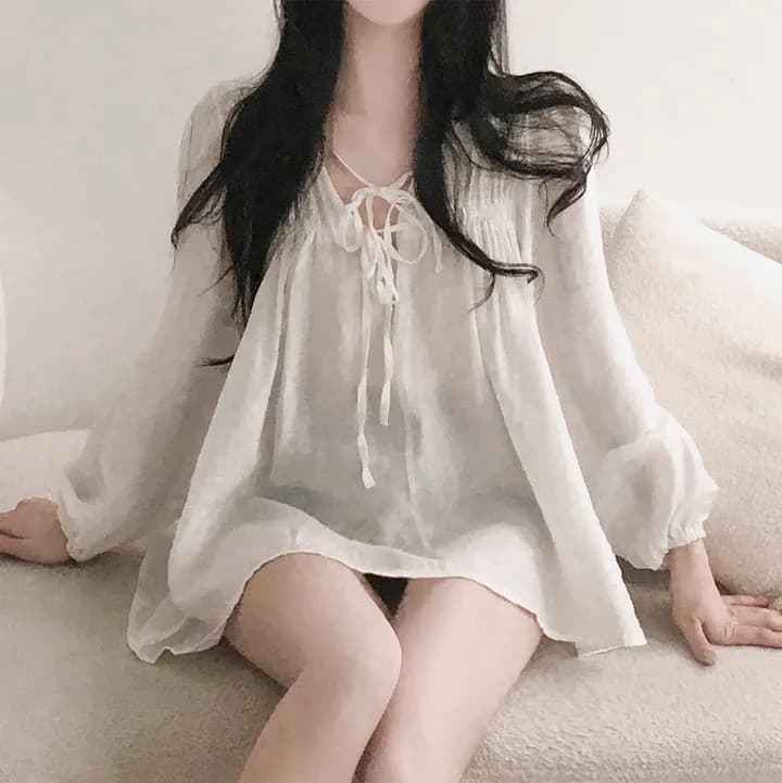 재고 있음 chic 패션 루즈핏 레이스업 긴팔 셔츠 상세 이미지 29