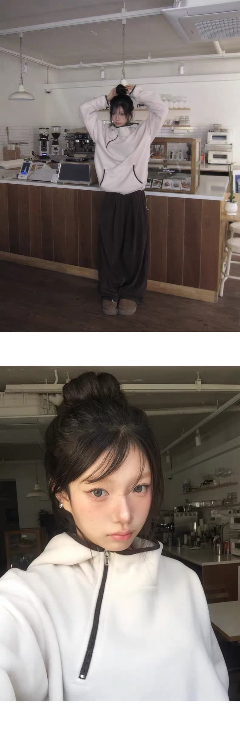가지고있다 창고 한국 동대문 배색 레트로 기능 중성 플리스 후드 보온 후드티 상세 이미지 2