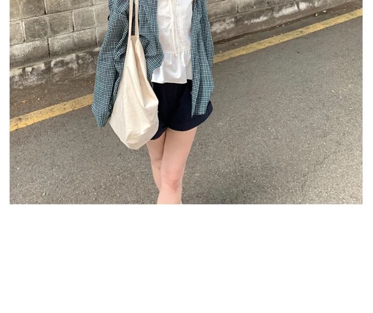 재고 있음 한국 ins 달콤함 소녀 얇은 스타일 자외선 차단 루즈핏 체크무늬 긴팔 셔츠 상세 이미지 2