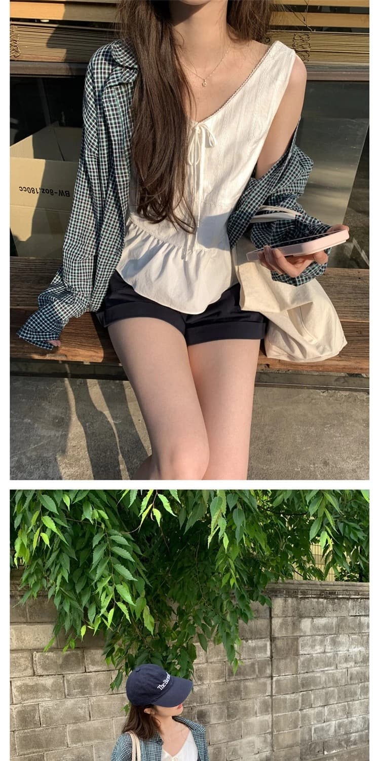 재고 있음 한국 ins 달콤함 소녀 얇은 스타일 자외선 차단 루즈핏 체크무늬 긴팔 셔츠 상세 이미지 3