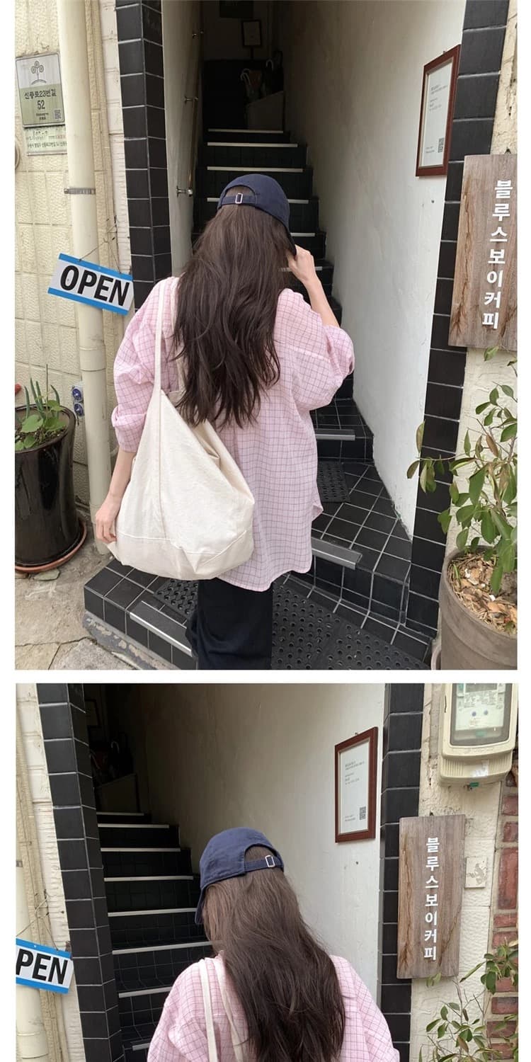 재고 있음 한국 ins 달콤함 소녀 얇은 스타일 자외선 차단 루즈핏 체크무늬 긴팔 셔츠 상세 이미지 20