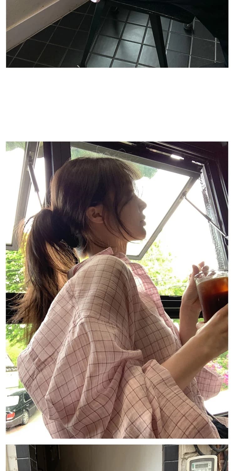 재고 있음 한국 ins 달콤함 소녀 얇은 스타일 자외선 차단 루즈핏 체크무늬 긴팔 셔츠 상세 이미지 27