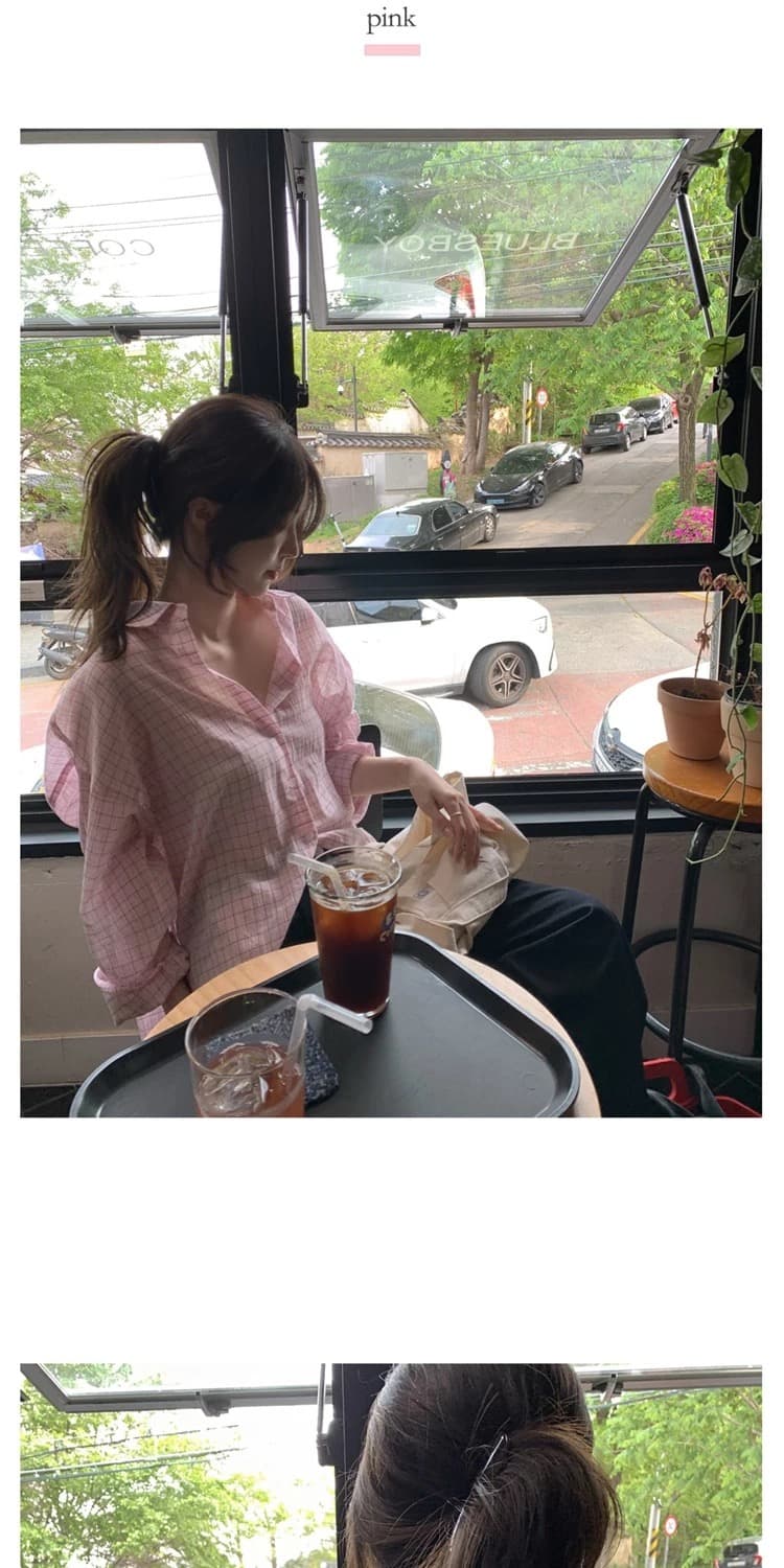 재고 있음 한국 ins 달콤함 소녀 얇은 스타일 자외선 차단 루즈핏 체크무늬 긴팔 셔츠 상세 이미지 29