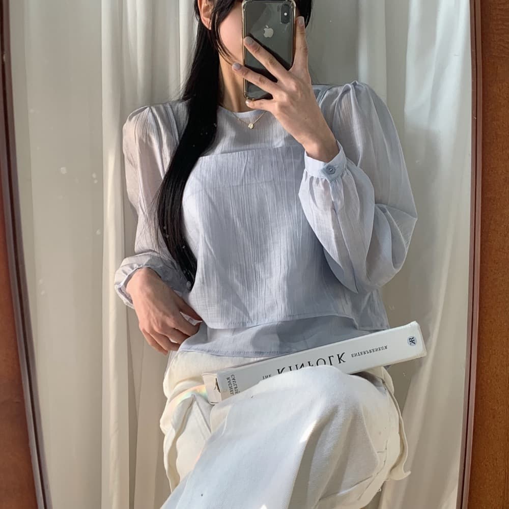 한국 chic 작은 대중 한국 스타일 마이크로 ~을 통해 작은 셔츠 캐미솔 고유 한 긴팔 맨위 두 조각 여성 세트 상세 이미지 11