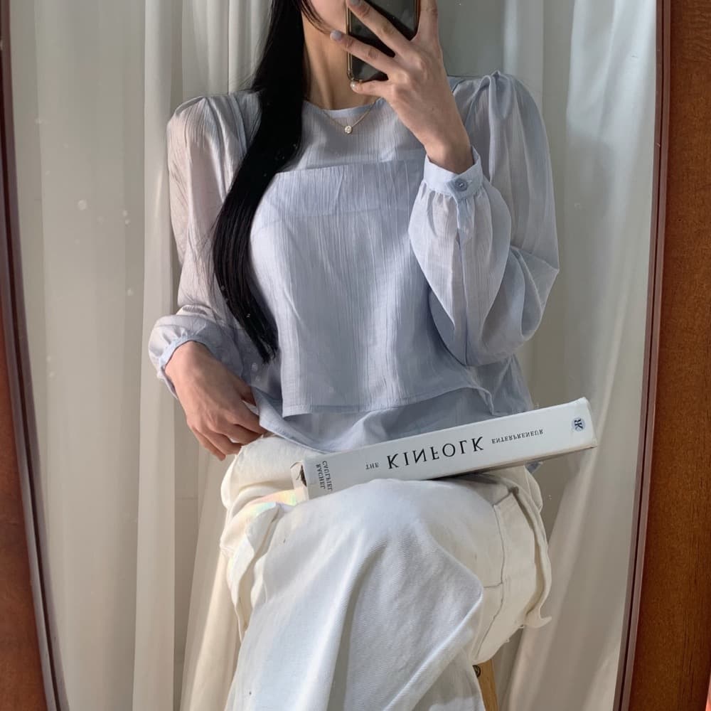 한국 chic 작은 대중 한국 스타일 마이크로 ~을 통해 작은 셔츠 캐미솔 고유 한 긴팔 맨위 두 조각 여성 세트 상세 이미지 13