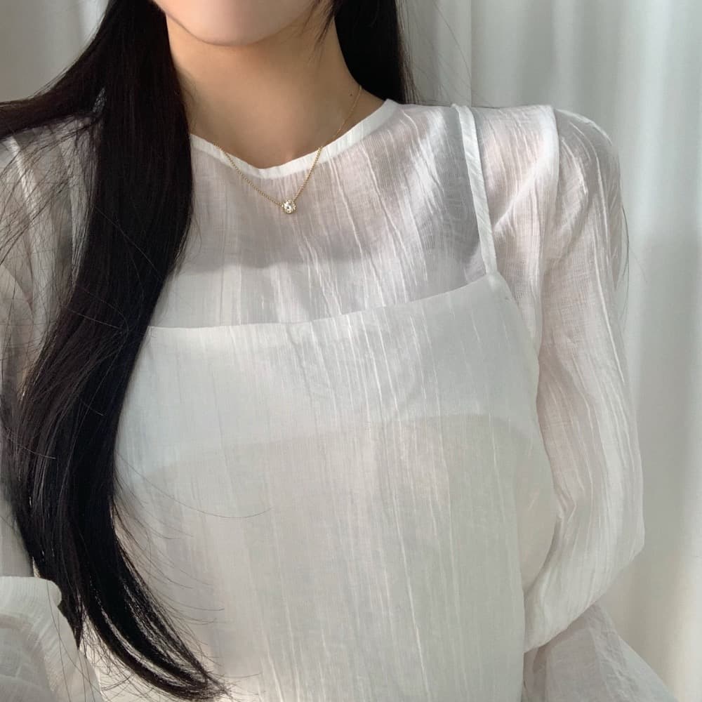 한국 chic 작은 대중 한국 스타일 마이크로 ~을 통해 작은 셔츠 캐미솔 고유 한 긴팔 맨위 두 조각 여성 세트 상세 이미지 26