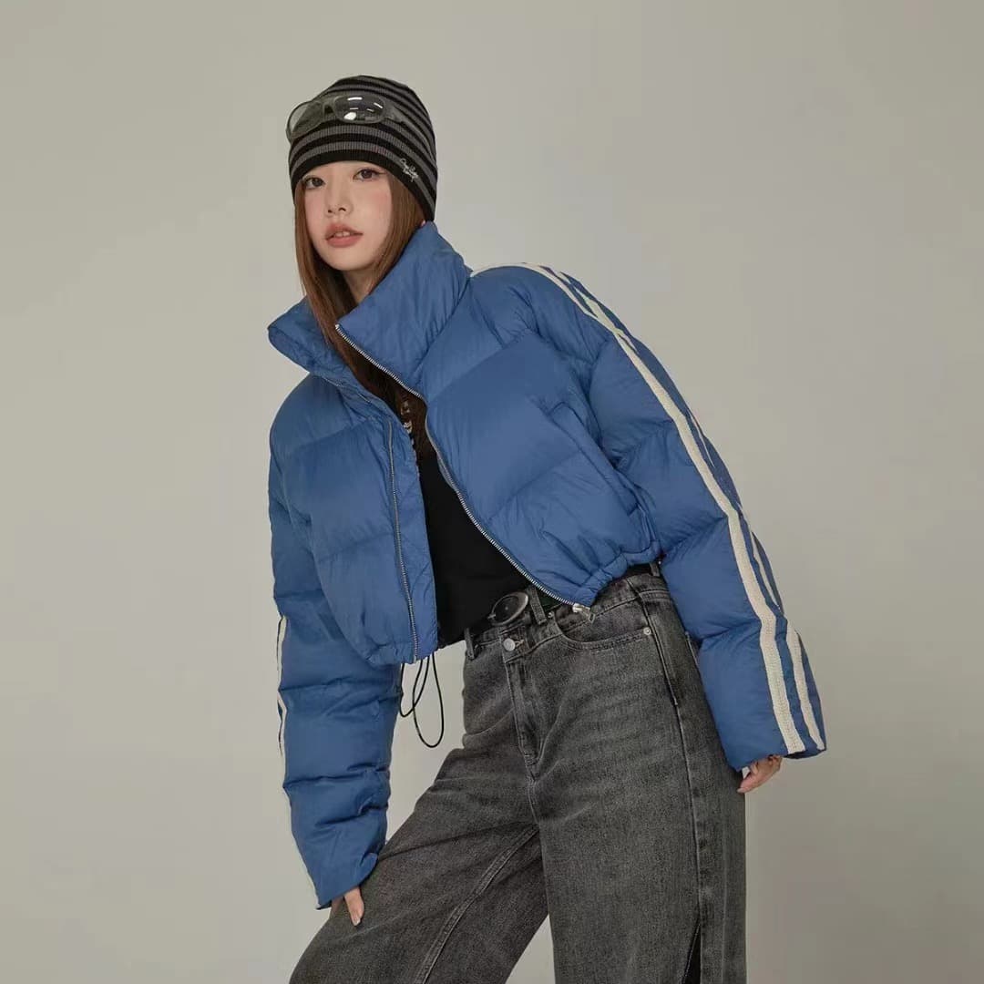 겨울 미니멀리즘 한국 동대문 면 옷 쇼트 스타일 패션 스탠드 칼라 운동 재킷 여성 셔츠 상세 이미지 2