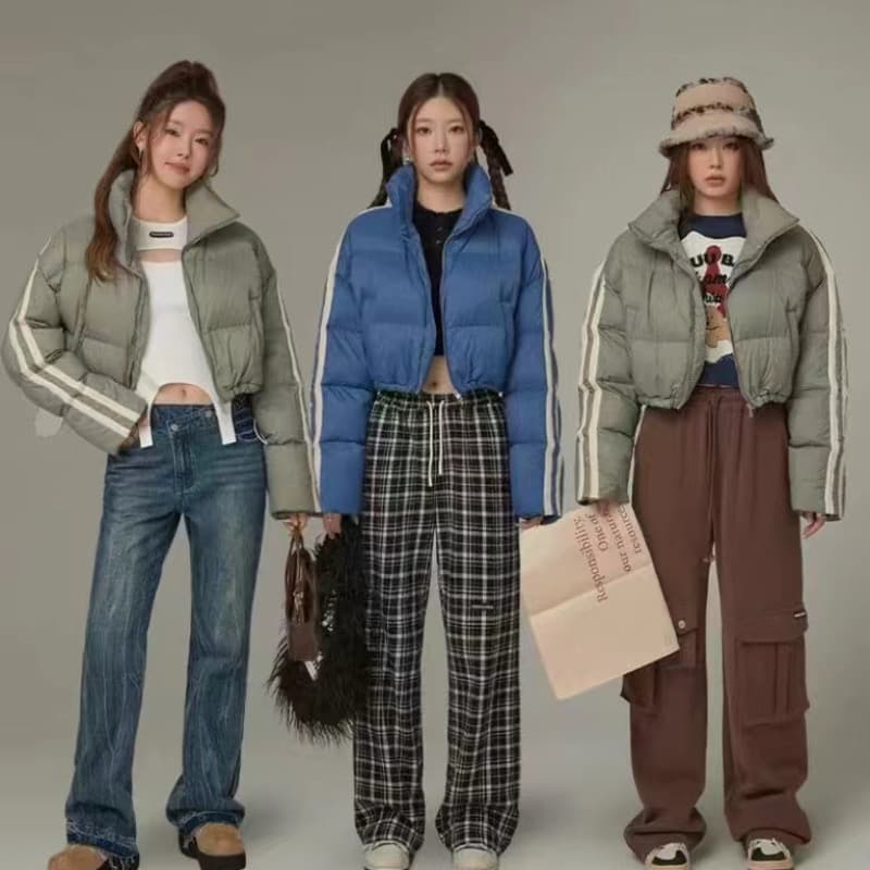 겨울 미니멀리즘 한국 동대문 면 옷 쇼트 스타일 패션 스탠드 칼라 운동 재킷 여성 셔츠 상세 이미지 6