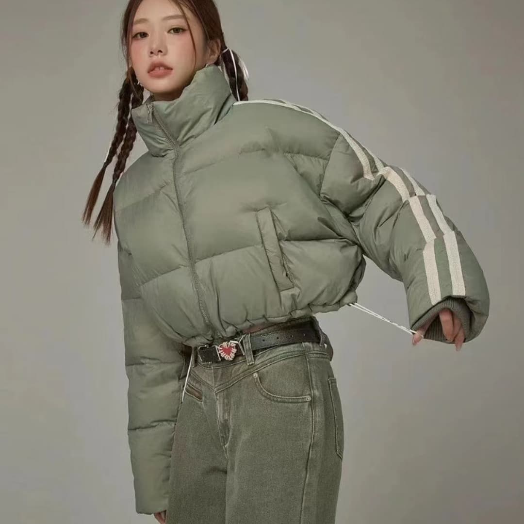 겨울 미니멀리즘 한국 동대문 면 옷 쇼트 스타일 패션 스탠드 칼라 운동 재킷 여성 셔츠 상세 이미지 9