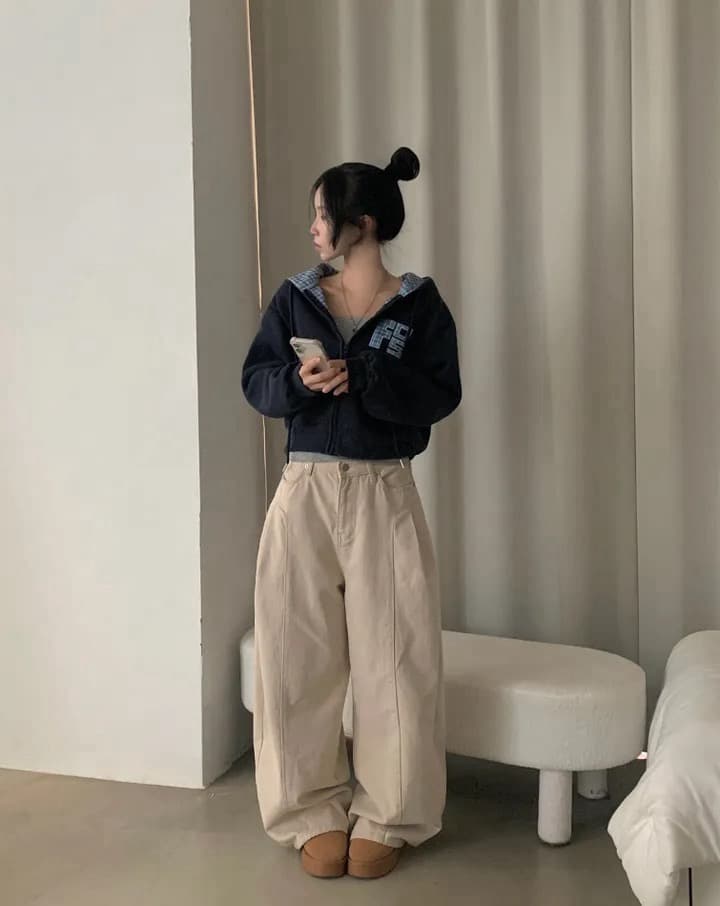 있음 창고 가을 무거운 작업 자수 알파벳 레트로 체크무늬 지퍼 후드 카디건 코트 상세 이미지 2