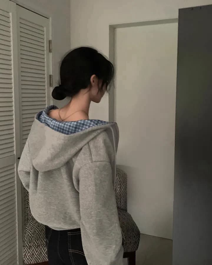 있음 창고 가을 무거운 작업 자수 알파벳 레트로 체크무늬 지퍼 후드 카디건 코트 상세 이미지 17