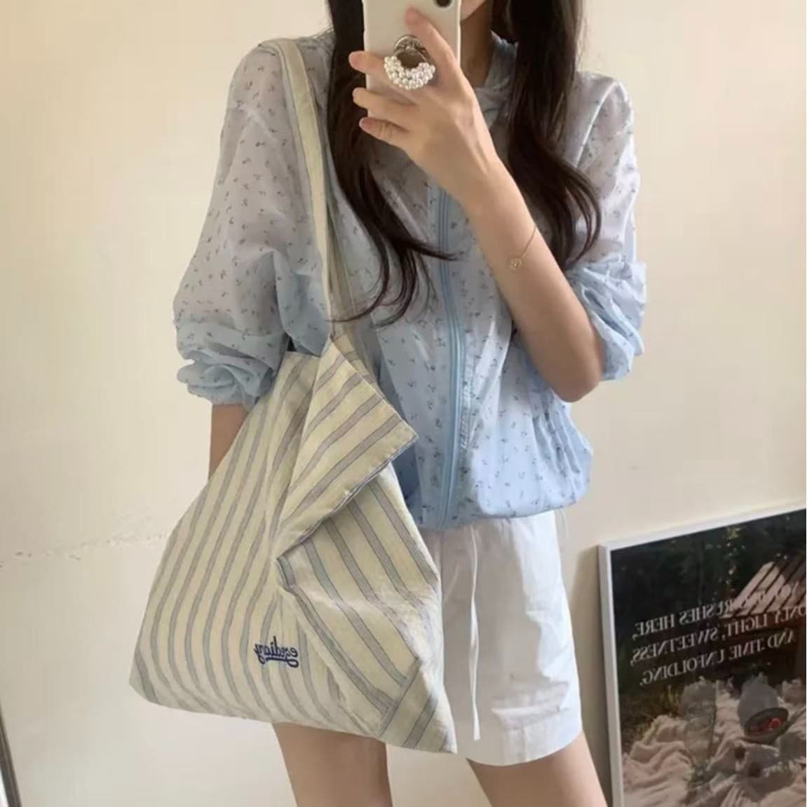 한국 스타일 연령 감소 꽃무늬 얇은 스타일 후드 긴팔 재킷 여성 의류 Chic 루즈핏 지퍼 맨위 이미지 4