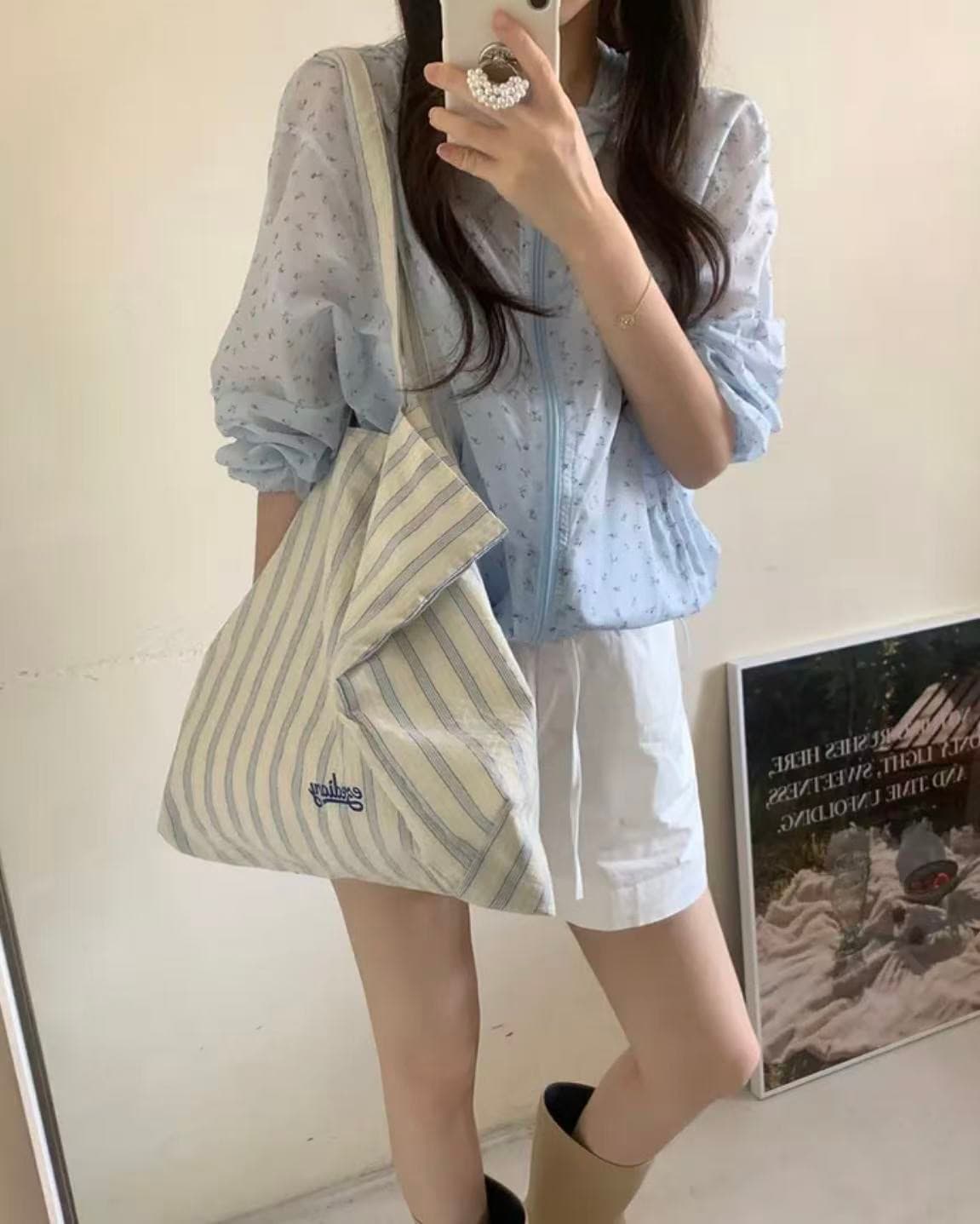 한국 스타일 연령 감소 꽃무늬 얇은 스타일 후드 긴팔 재킷 여성 의류 Chic 루즈핏 지퍼 맨위 상세 이미지 6