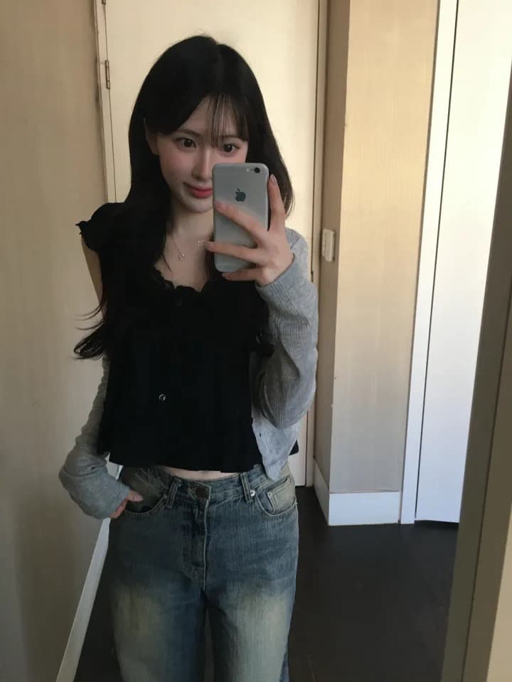 재고 있음 한국 ins 레이스 V넥 프릴 루즈핏 셔츠 상세 이미지 5