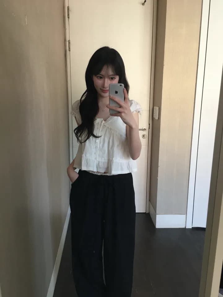 재고 있음 한국 ins 레이스 V넥 프릴 루즈핏 셔츠 상세 이미지 37