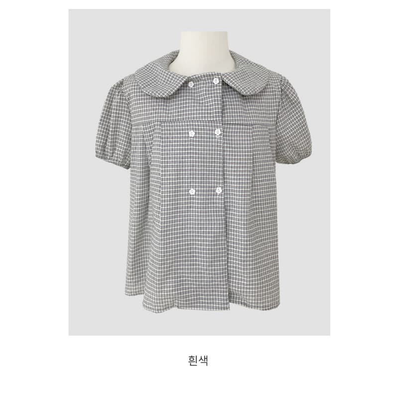 달콤함 소녀 베이비 칼라 반팔 체크무늬 셔츠 상세 이미지 5