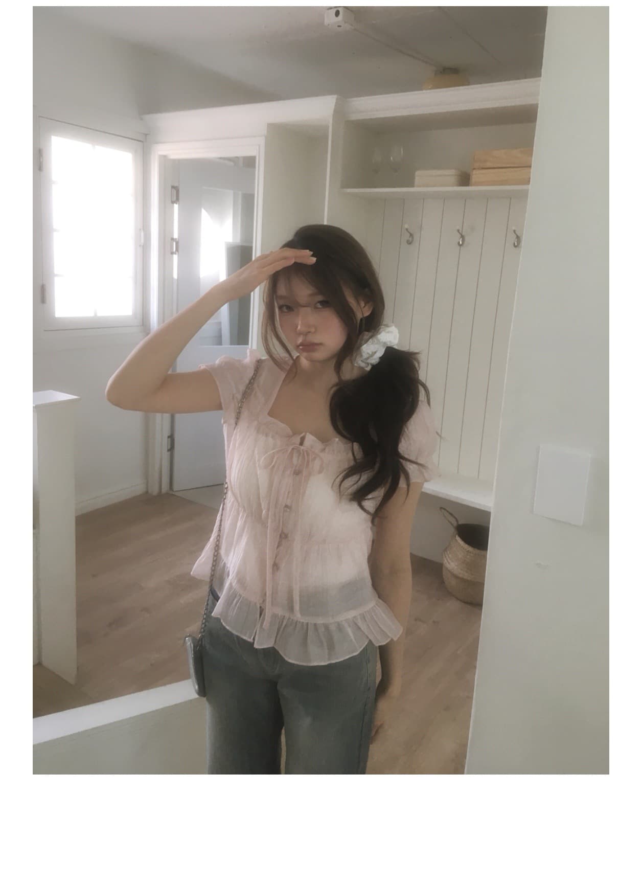 한 부서 작은 대중 프릴 반팔 여성 셔츠 싱글 줄 버튼 스트랩 여름 달콤함 짧은 맨위 상세 이미지 8