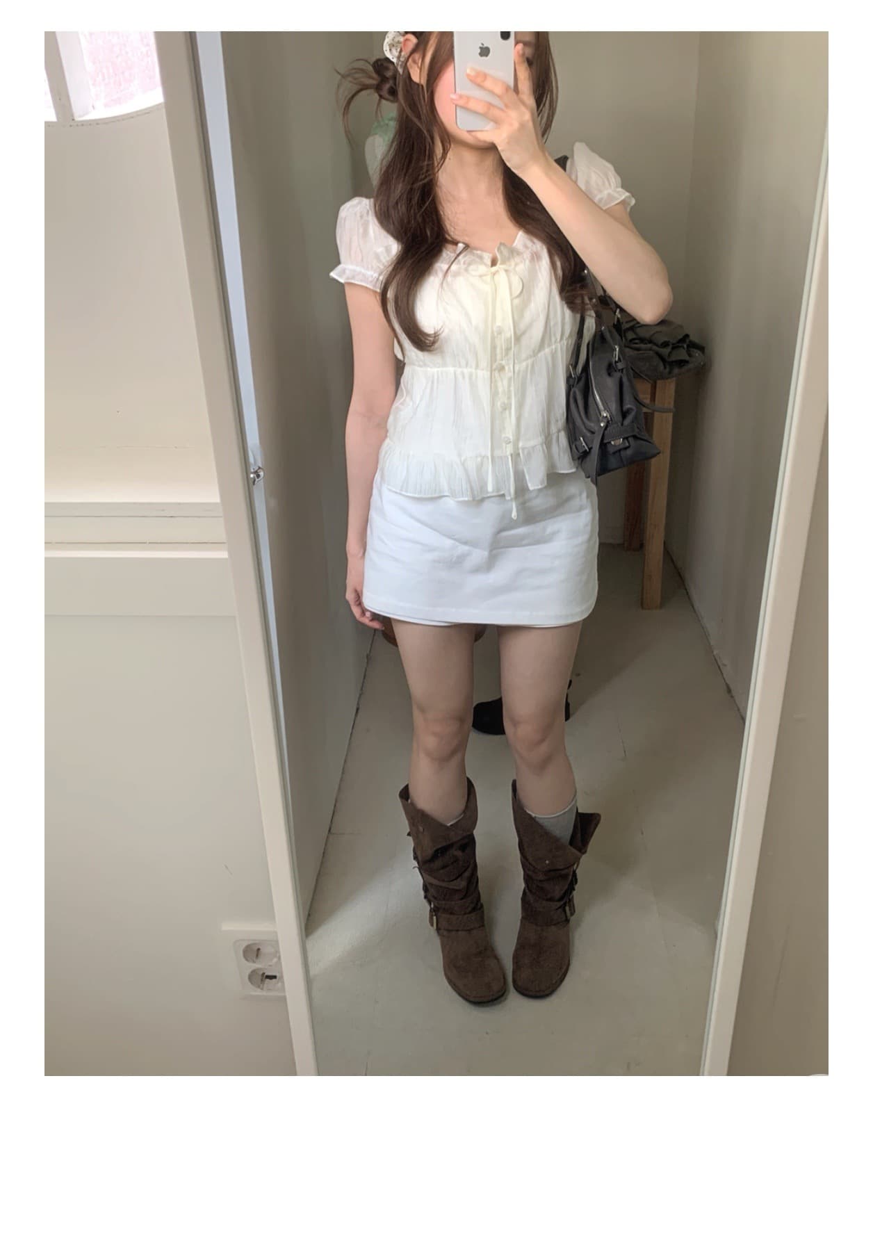 한 부서 작은 대중 프릴 반팔 여성 셔츠 싱글 줄 버튼 스트랩 여름 달콤함 짧은 맨위 상세 이미지 9