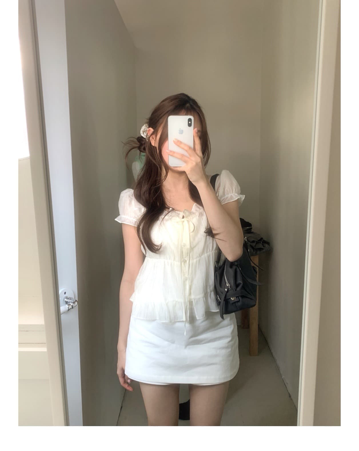 한 부서 작은 대중 프릴 반팔 여성 셔츠 싱글 줄 버튼 스트랩 여름 달콤함 짧은 맨위 상세 이미지 10