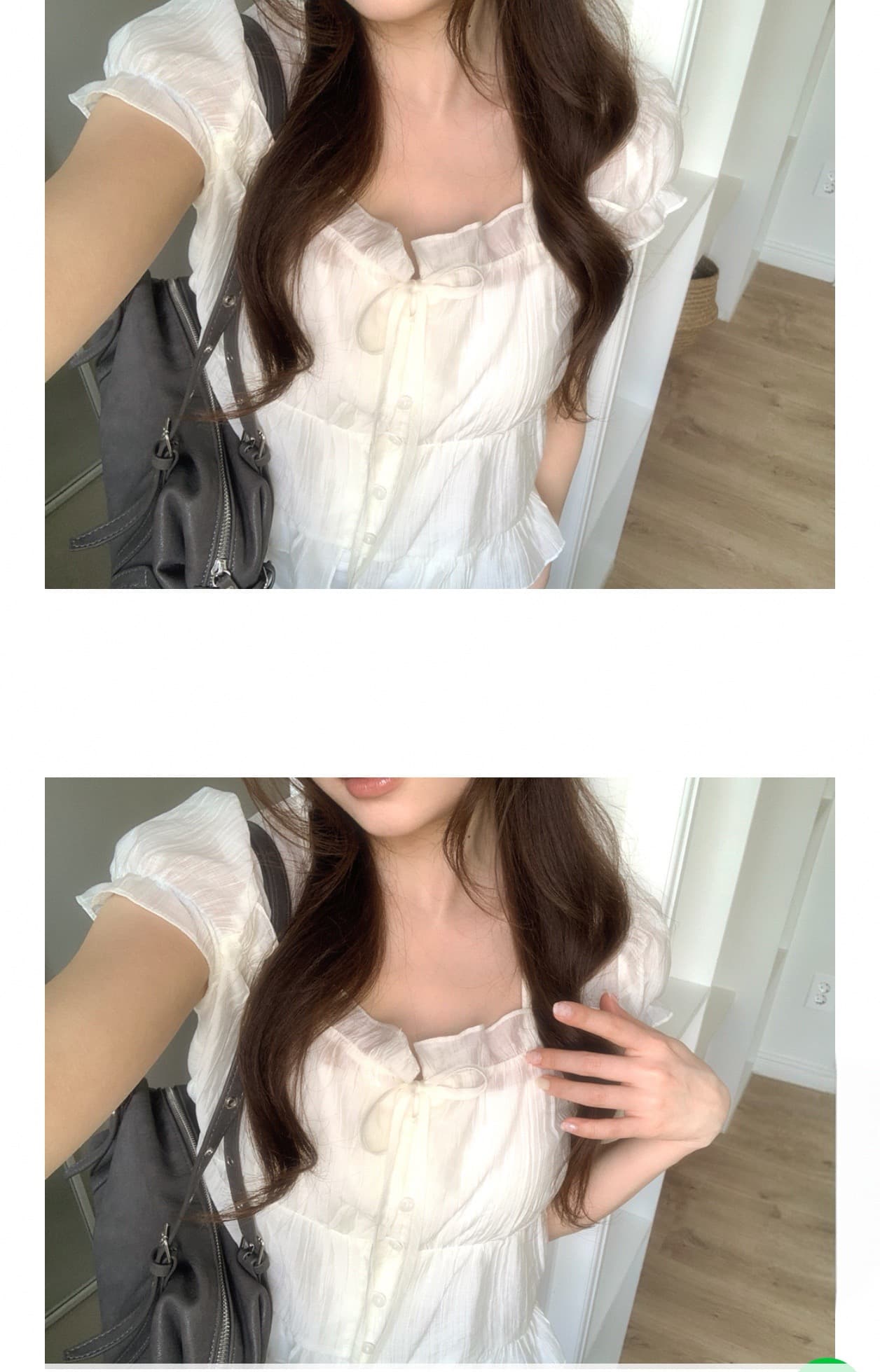 한 부서 작은 대중 프릴 반팔 여성 셔츠 싱글 줄 버튼 스트랩 여름 달콤함 짧은 맨위 상세 이미지 12