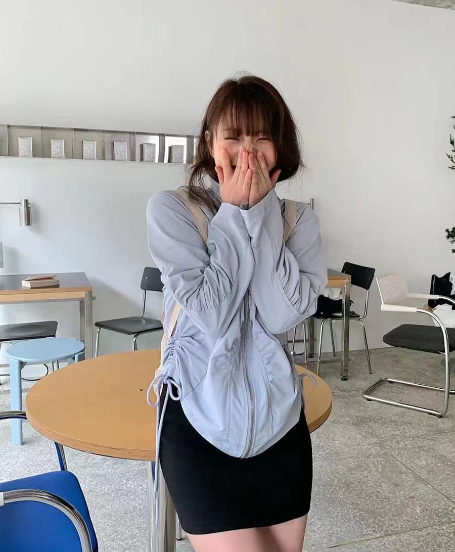 한국 ins 측면 펌프 로프 주름 지퍼 쇼트 스타일 자외선 차단 재킷 이미지 4