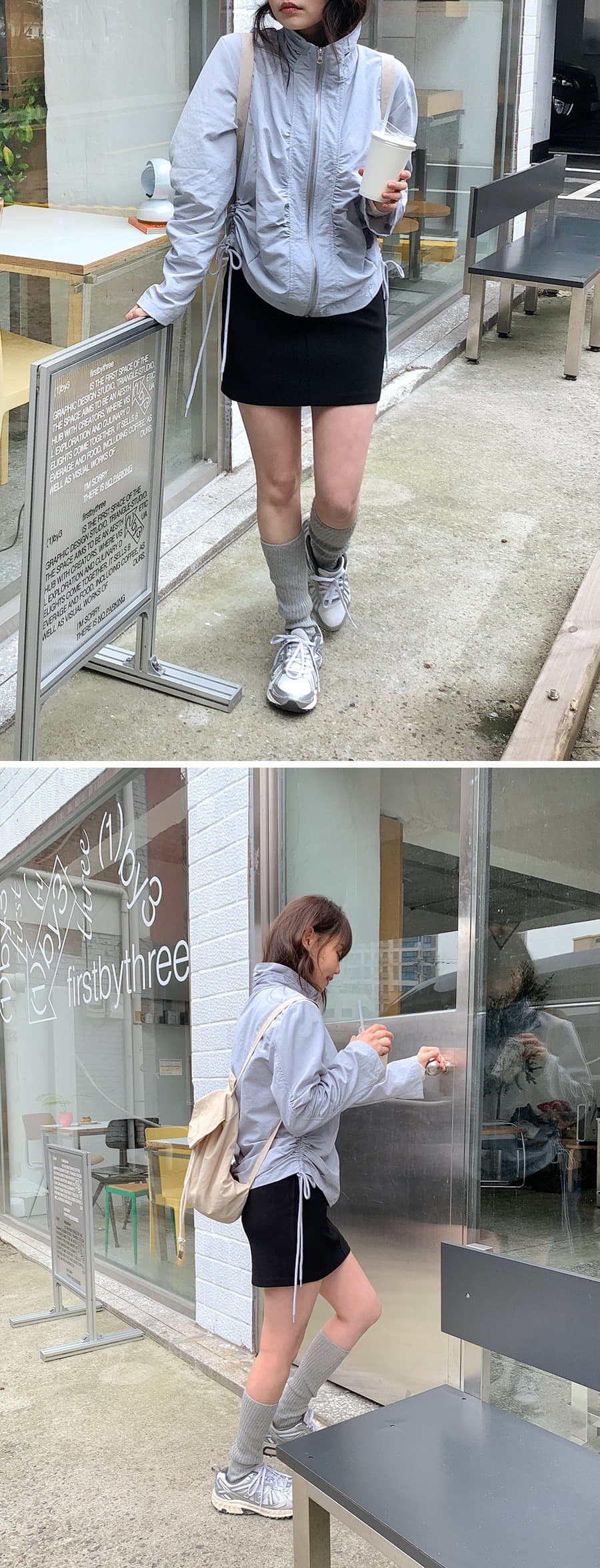 한국 ins 측면 펌프 로프 주름 지퍼 쇼트 스타일 자외선 차단 재킷 상세 이미지 4