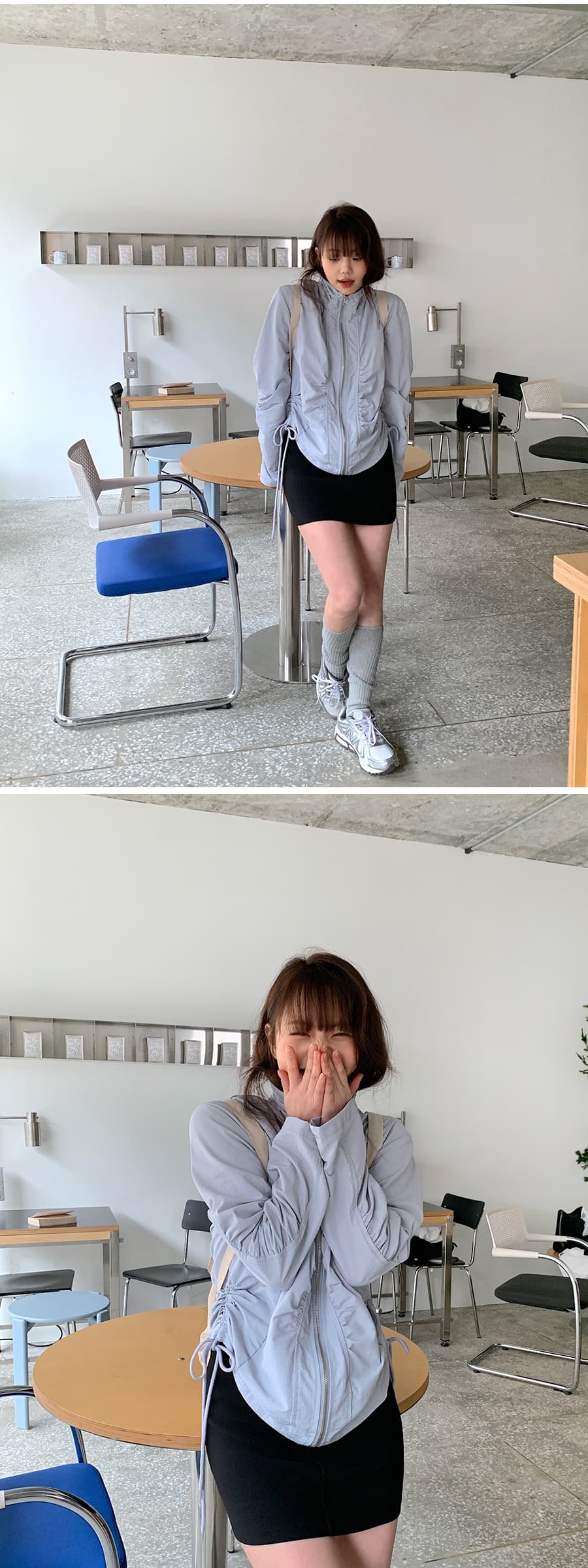 한국 ins 측면 펌프 로프 주름 지퍼 쇼트 스타일 자외선 차단 재킷 상세 이미지 6