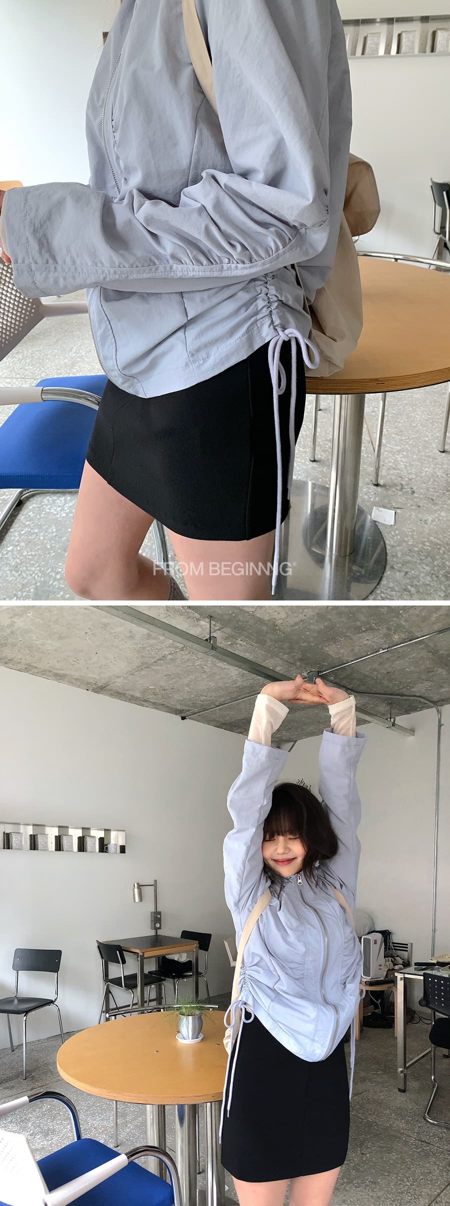 한국 ins 측면 펌프 로프 주름 지퍼 쇼트 스타일 자외선 차단 재킷 상세 이미지 7