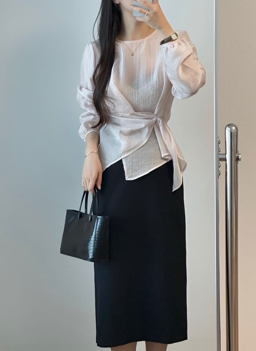 재고 있음 chic 한국 스타일 불규칙 약간 ~을 통해 라운드 넥 풀오버 셔츠 상세 이미지 15