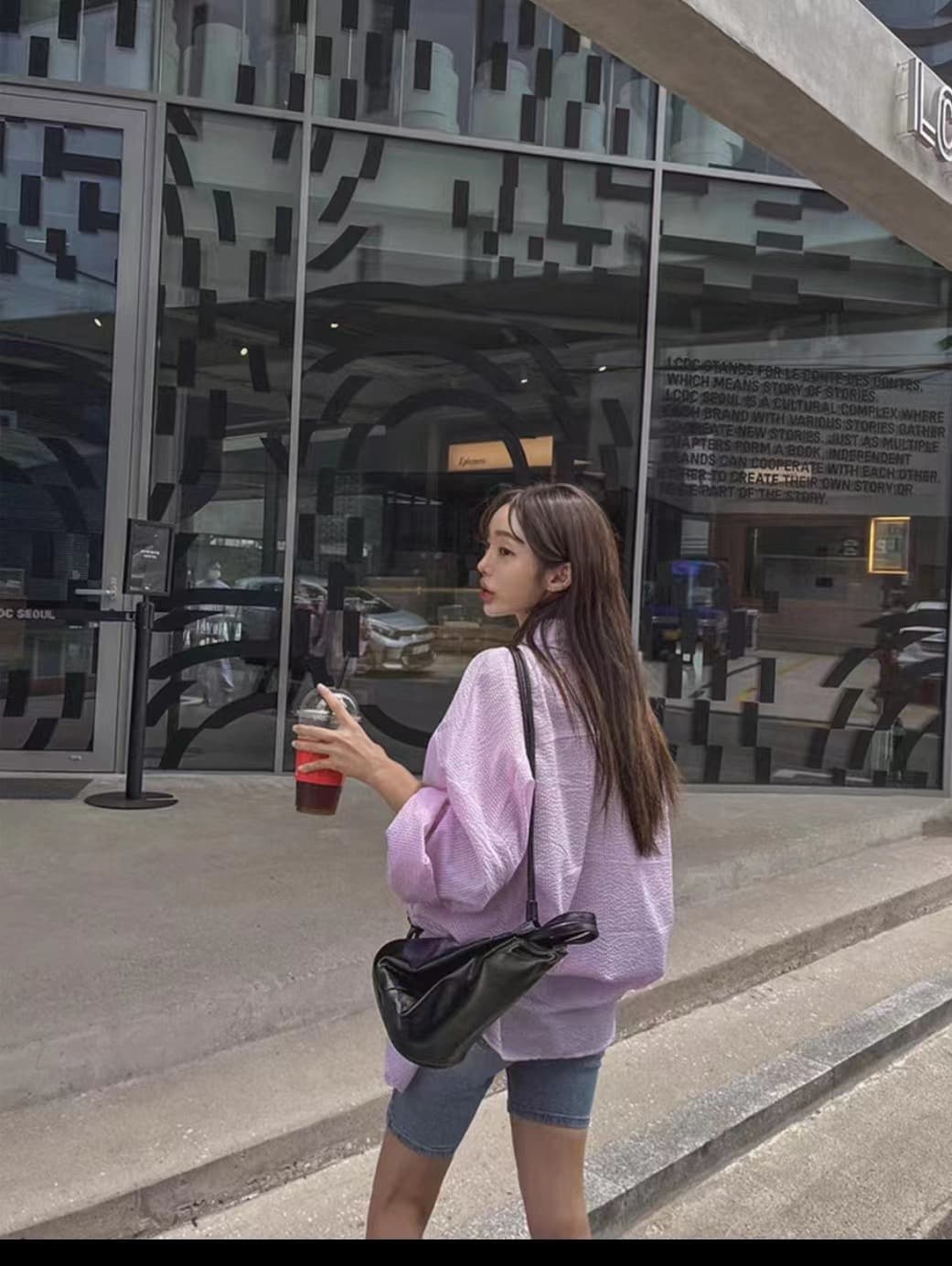 한국 chic 단색 루즈핏 다용도 스트라이프 싱글 줄 버튼 폴로 칼라 긴팔 여성 셔츠 상세 이미지 4