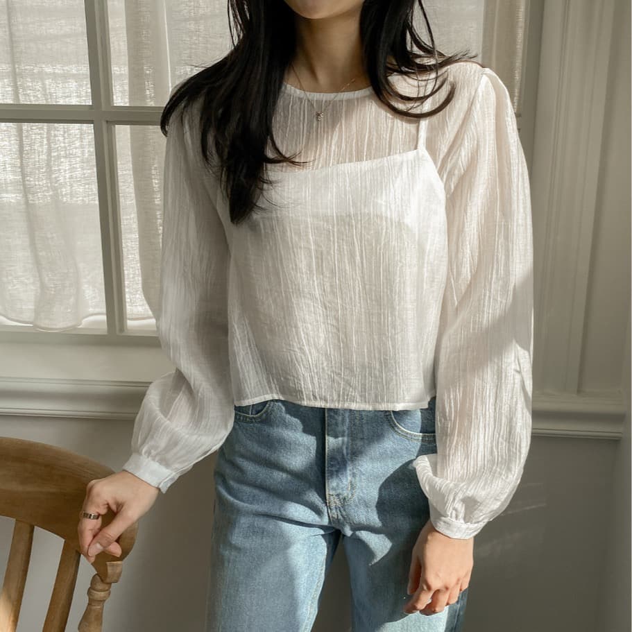 가을 한국 스타일 chic 작은 대중 부드러운 마이크로 주름 긴팔 셔츠 코디 투피스 조끼 여성 이미지 3