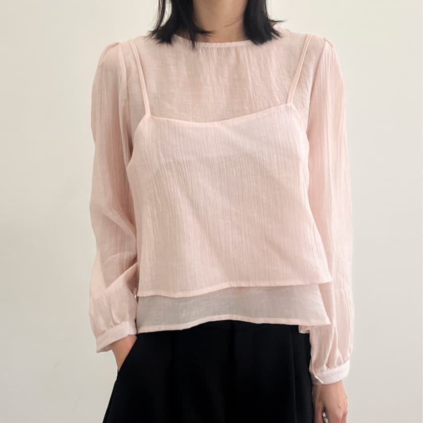 가을 한국 스타일 chic 작은 대중 부드러운 마이크로 주름 긴팔 셔츠 코디 투피스 조끼 여성 이미지 5