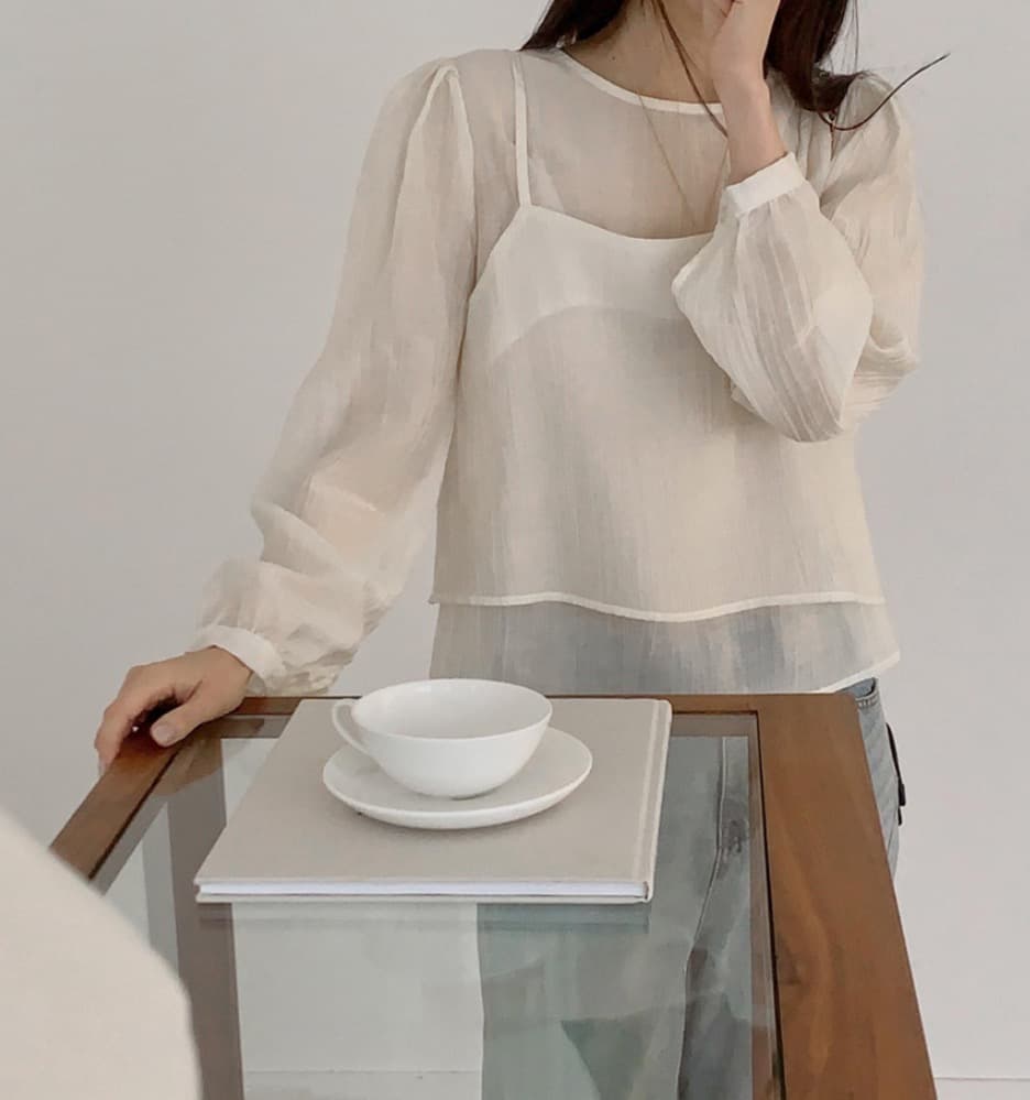 가을 한국 스타일 chic 작은 대중 부드러운 마이크로 주름 긴팔 셔츠 코디 투피스 조끼 여성 상세 이미지 3