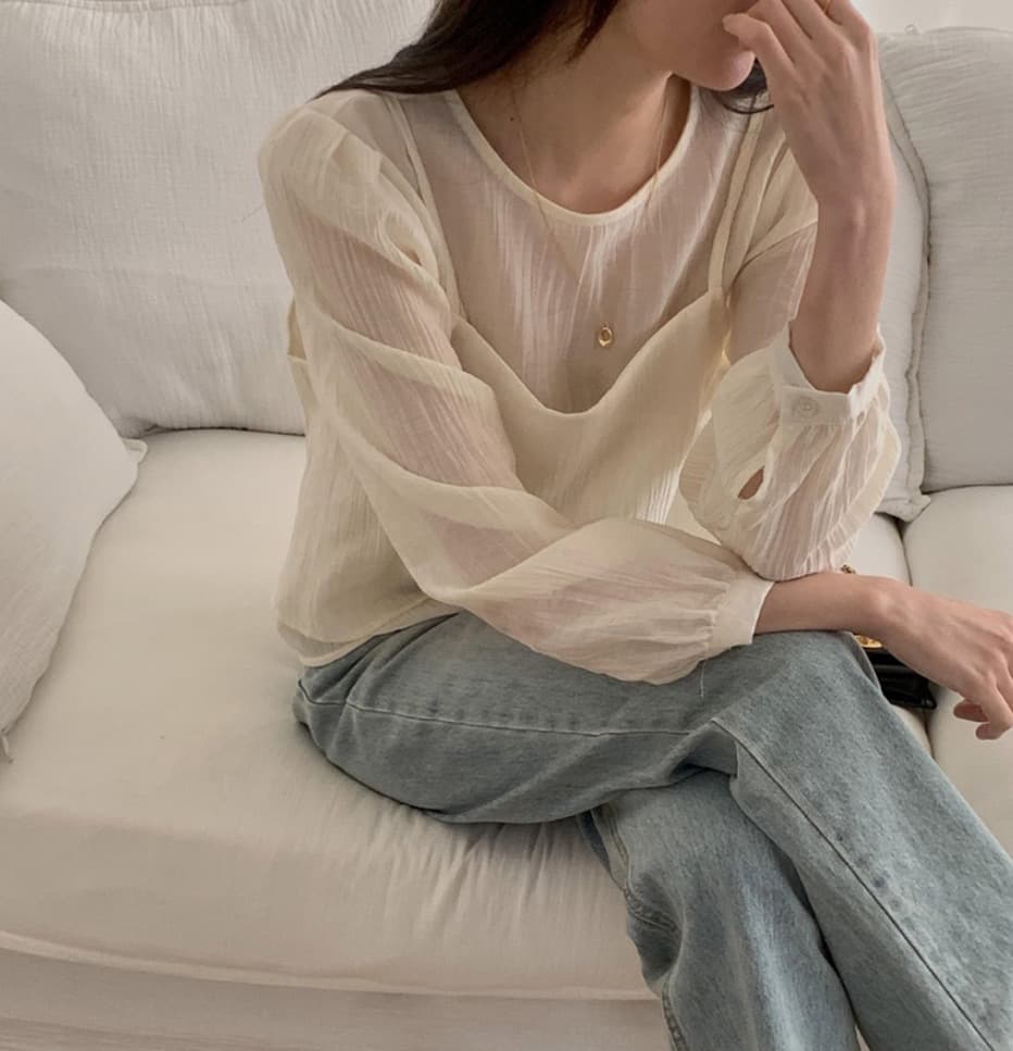 가을 한국 스타일 chic 작은 대중 부드러운 마이크로 주름 긴팔 셔츠 코디 투피스 조끼 여성 상세 이미지 7