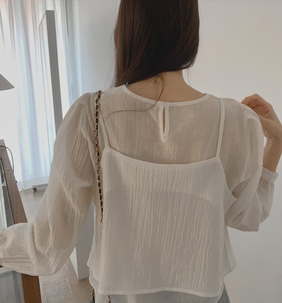 가을 한국 스타일 chic 작은 대중 부드러운 마이크로 주름 긴팔 셔츠 코디 투피스 조끼 여성 상세 이미지 9