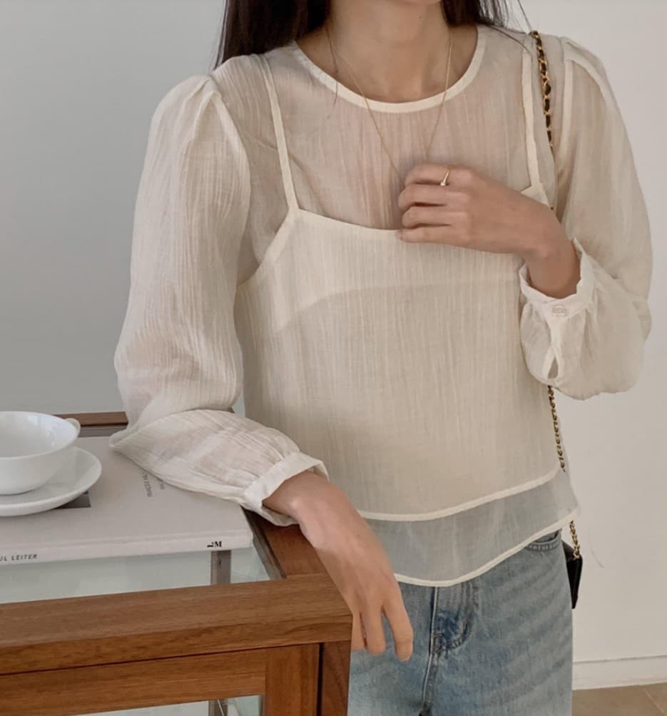 가을 한국 스타일 chic 작은 대중 부드러운 마이크로 주름 긴팔 셔츠 코디 투피스 조끼 여성 상세 이미지 10