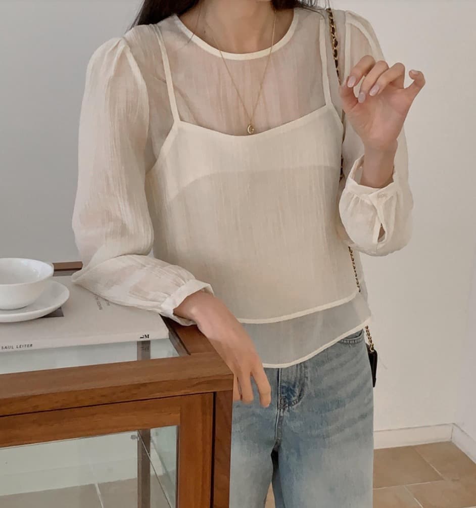 가을 한국 스타일 chic 작은 대중 부드러운 마이크로 주름 긴팔 셔츠 코디 투피스 조끼 여성 상세 이미지 11