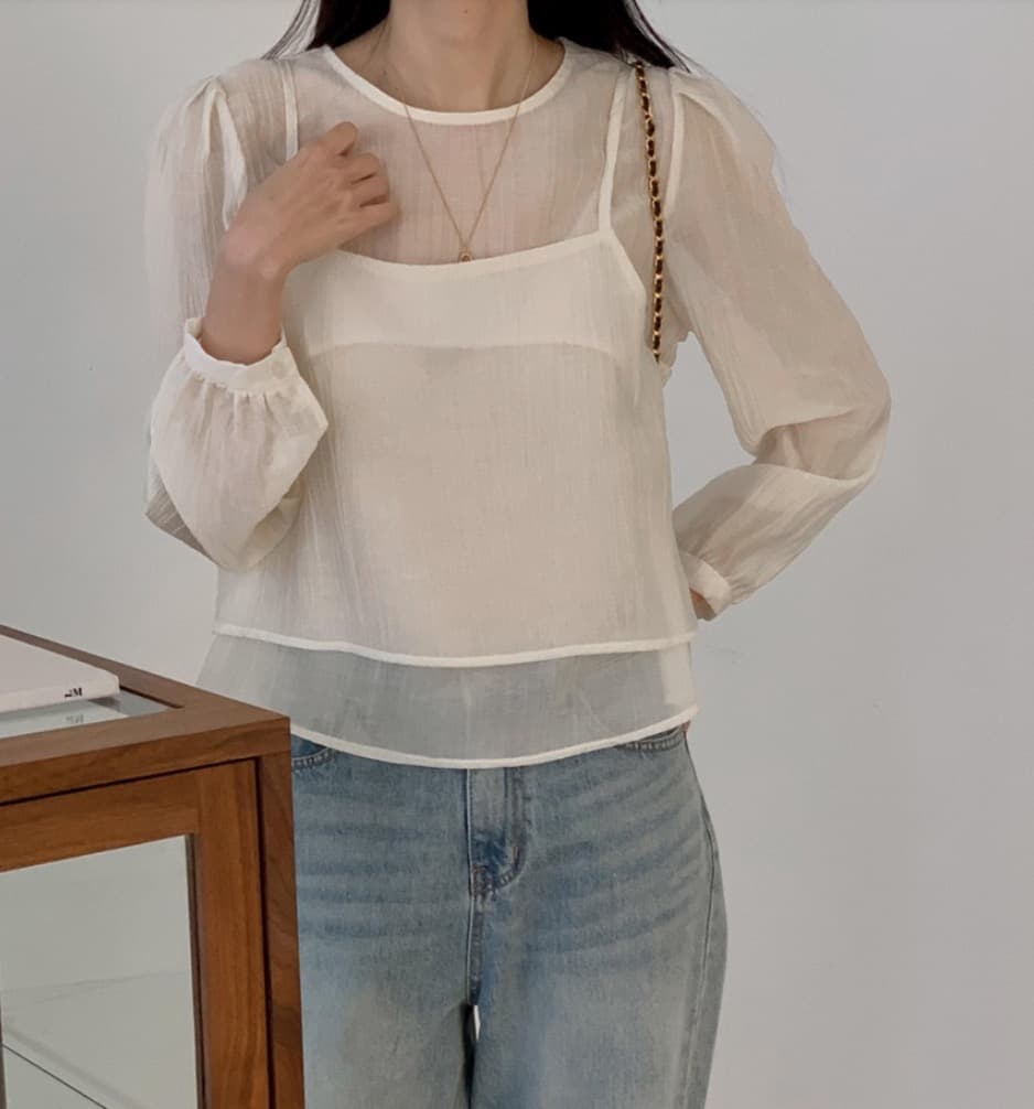 가을 한국 스타일 chic 작은 대중 부드러운 마이크로 주름 긴팔 셔츠 코디 투피스 조끼 여성 상세 이미지 13