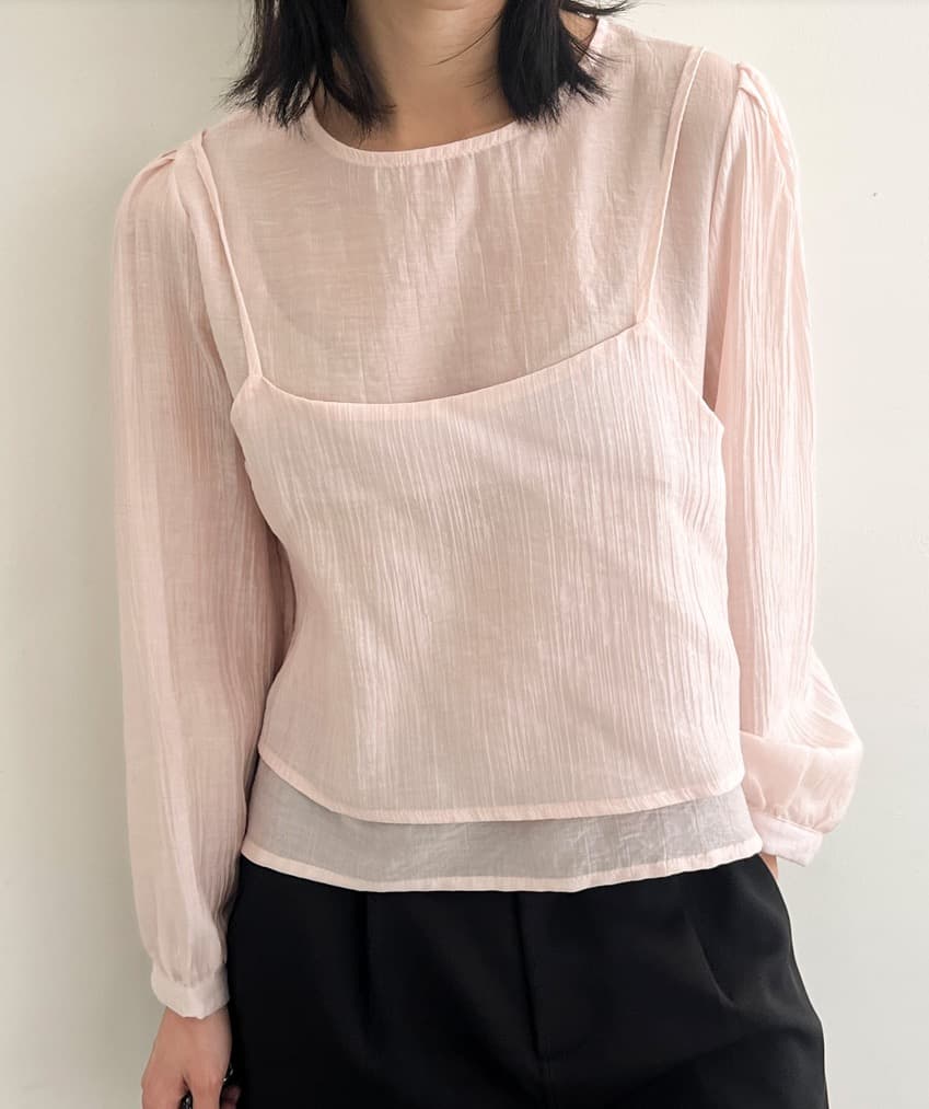 가을 한국 스타일 chic 작은 대중 부드러운 마이크로 주름 긴팔 셔츠 코디 투피스 조끼 여성 상세 이미지 17